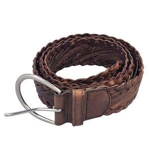 DANIER Genuine Leather Brown Woven Belt Size XL Adjustable
